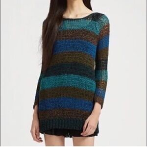Theory Nimue Space Low Back Open Knit Tunic Sweater open knit stripe size Small